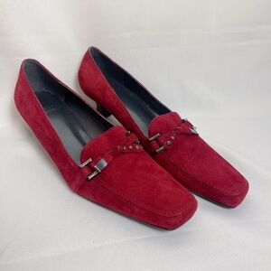Womens 7 N Stuart Weitzman Deep Red Suede Leather Dress Shoes Pump kitten Heel